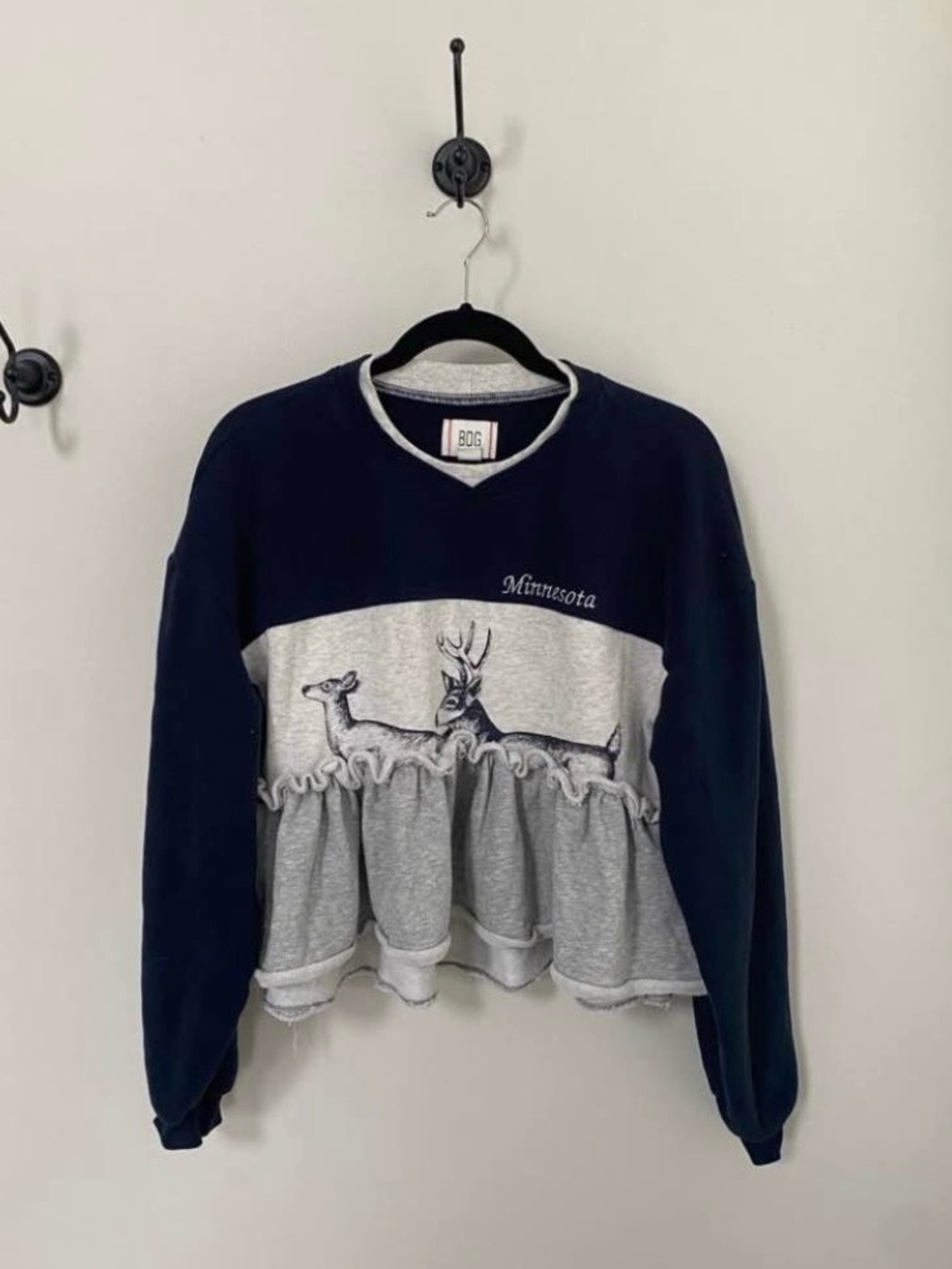 Minnesota Navy and Gray Dear Ruffle Pullover Sweater